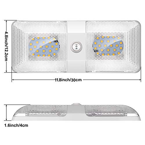 ShinePick 4 Pack Upgraded Super Bright DC 12V Led RV Ceiling Double Dome Lights RV Interior Lighting with ON/Off Switch for Trailer Camper Car RV Boat (Natural White)
