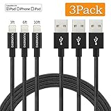 Phone Charger 3pcs Nylon Braided 3/6/10 FT Phone Cable for X/8/8 Plus/7/7 Plus/6/6S Data Cable (Black)