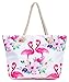 Leisureland Large Beach Tote Bag, Top Zipper Boat Bag (Flamingo)