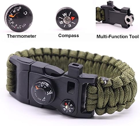 Love Direct 5in1 Outdoor Paracord Survival Bracelet with Compass Themometer Functional Tool (Olive)