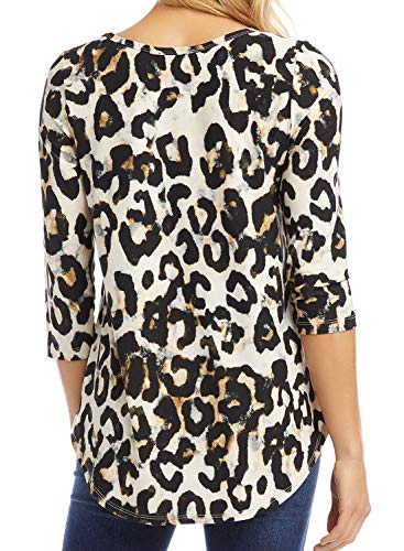 JULYER Women\'s 3/4 Sleeve Shirts Leopard Print Round Neck Loose Tunic Tops (Leopard2, X-Large)