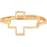 TACBSP Chunky Cross Heart Cuff Bracelet for Women Gold Heart Cross Bangle Bracelet Irregular Handmade Hammered Unique Design Trendy Statement Jewelry Gifts