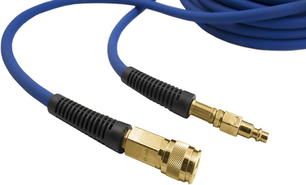 Estwing E1450PVCR 1/4" x 50' PVC / Rubber Hybrid Air Hose with Fittings Lightweight Kink-Resistant Compressed Air Hose with Solid Brass Couplings, Blue and Yellow - - 