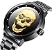 Watch,Mens Fashion Large Face Gold Skull Watch with Bracelet Link Band,Stylish Cool Stainless Steel 98 FT Waterproof Watch for Men