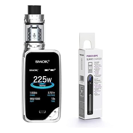 E-Zigarette Smok X Priv Kit mit TFV12 Prince Tank 225 W 2mL (Chrom) mit Peacevape TM 18650 Ladegerät
