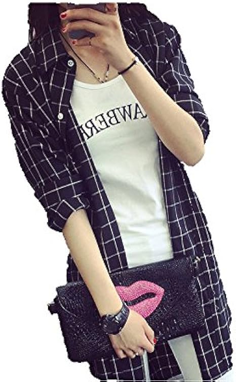 Amazon Co Jp チェックロングシャツ シャツコート 着まわしコーデ 腰巻き チュニック 腰巻きスカート 秋冬 ｌ ブラック 白 並行輸入品 服 ファッション小物
