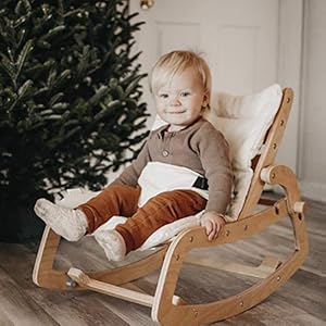 FUNNY SUPPLY Toddler Rocker Multi Baby Wooden Lounge Chair with Cushion Booster Seat Belt 3 in 1 Rocker Chair for Baby
