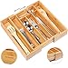Silverware Utensil Tray Wooden Cutlery Drawer Dividers 5 Compartments Flatware Organizer Storage Holder Bamboo Flatware Organizer for Kitchen Office Supplies Cosmetics (Bamboo)