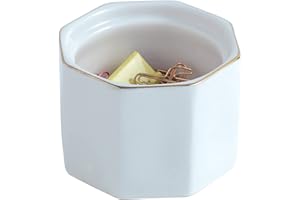 YOSCO Paper Clip Holder Ceramic Octagon Marbling Paper Clip Dispenser for Desk Paper Clip Organizer Office Binder Clip Holder (White)