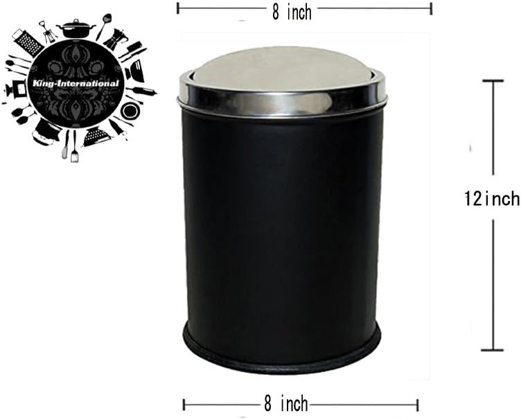 King International Stainless Steel Black Coloured Swing Dustbin, 10 Litre (8'' x 12' Made in India)