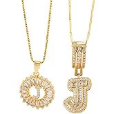 TWFRHC Gold Bubble Letter Necklaces for Women, 14K Real Gold Plated Diamond Letter Necklace Dainty Round Flower Initial Necklaces Jewelry Set Gifts