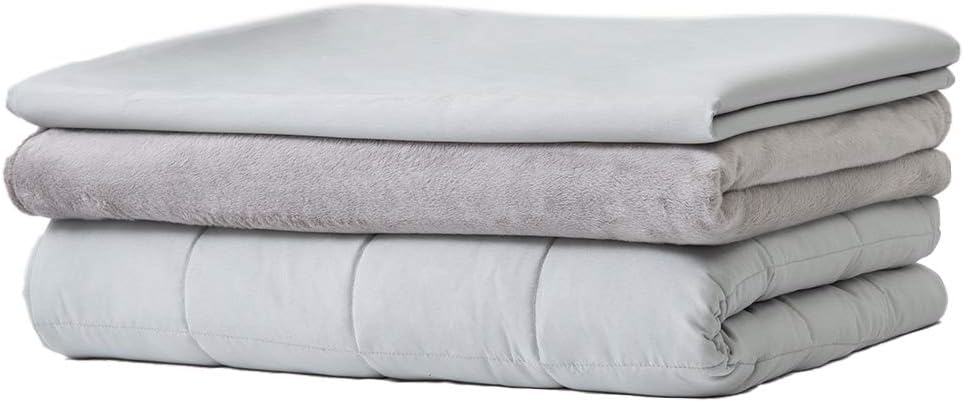 Thirdream Cooled Weighted Blanket Adults 20lbs, 3 Pieces, 60&rdquo; x 80&rdquo;, Queen Size, with 2 Removable Washable Covers, Soft Minky Cover and Ice Silk Cover, Grey
