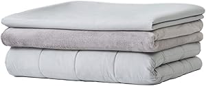 Thirdream Cooled Weighted Blanket Adults 20lbs, 3 Pieces, 60&rdquo; x 80&rdquo;, Queen Size, with 2 Removable Washable Covers, Soft Minky Cover and Ice Silk Cover, Grey