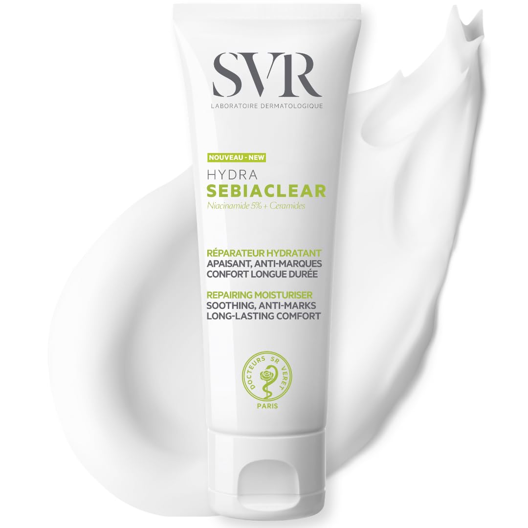 SVR SEBIACLEAR HYDRA - Face Moisturiser for Oily & Acne-Prone Skin – Non-Comedogenic Cream with Niacinamide & Omega Ceramides – Soothing 48hr Hydration – Acne Treatment Skincare, 40ml