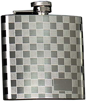 HEESUNG 9oz Mate Checkered Silver Hip Flask 18/8 Stainless Steel Pocket Flask, Drinking of Alcohol Whiskey Gift