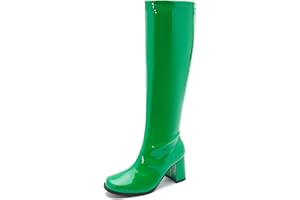 HEIYOM Women's Go Go Boots Over The Knee Block Heel Zipper Boot
