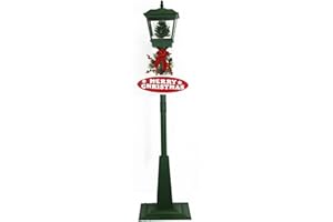 Fraser Hill Farm Let It Snow Series 71-in. Square Street Lamp with Christmas Tree | 2 Festive Signs | Cascading Snow | Christmas Carols | Holiday Home Decor | Green | FSL071A-GRN