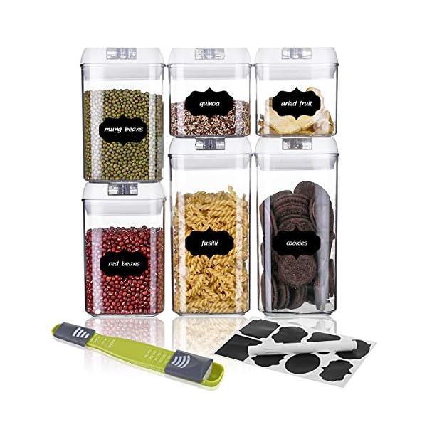 SAWAKE-Airtight-Food-Storage-Containers-with-LidsSet-of-6-Kitchen-Pantry-Cereal-Storage-Containers-Plastic-BPA-Free-Ideal-for-Flour-Rice-CandySnacks-10-Labels-Reusable-Marker SAWAKE Airtight Food Storage Containers with Lids(Set of 6), Kitchen & Pantry Cereal Storage Containers, Plastic BPA Free Ideal for Flour, Rice, Candy,Snacks -10 Labels Reusable & Marker