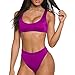 Dixperfect Two Pieces Bikini Sets Swimsuit Low Scoop Crop Top High Waisted Cheeky Bottom (L, Hot Pink)