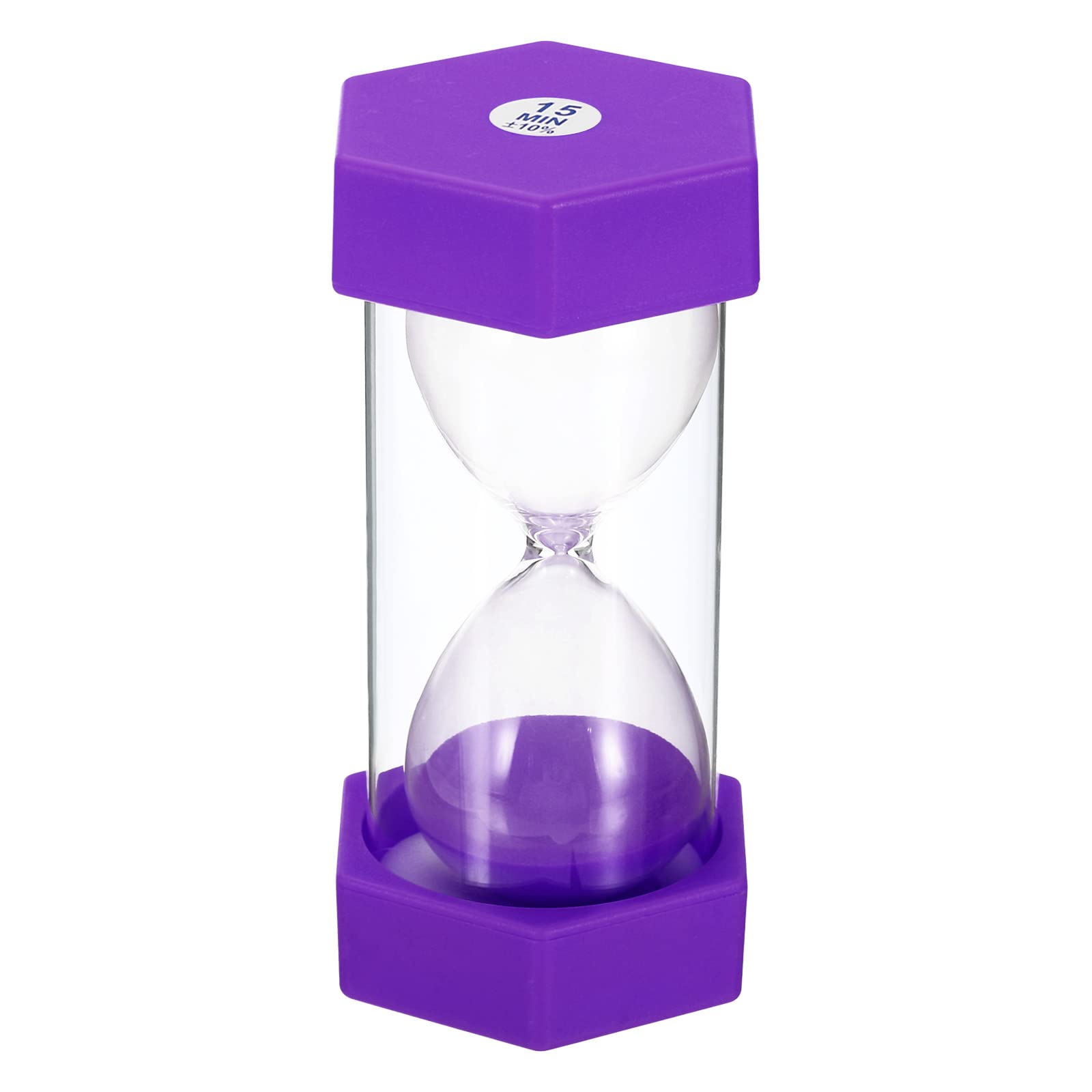 PATIKIL 15 Minute Sand Timer, Hexagon Small Sandy Clock with Plastic Cover, Count Down Sand Glass for Games, Kitchen, Party Favors DIY Decoration, Purple