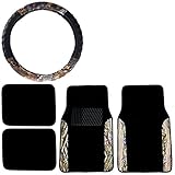 Camo Floor Mats & Steering Wheel Cover Set Surreal Forest Camouflage Water Resistant - Hot & Cold Protection for your Hands & Body