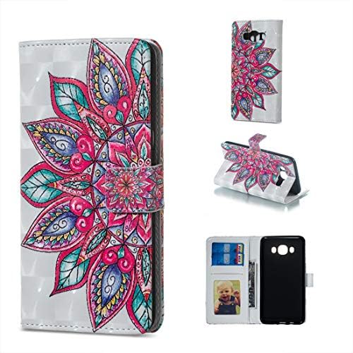 Galaxy J7 2016 Case, Lwaisy [Kickstand] [3D Painted Series] Premium PU Leather Wallet Flip Protective Cover with Card Slots for Samsung Galaxy J7 2016 / J710 - Flower