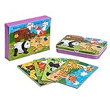 Kids Puzzles for Toddlers 3 Years, 4 in 1 Wooden Jigsaw Puzzles with a Storage Box (Forest Animals)