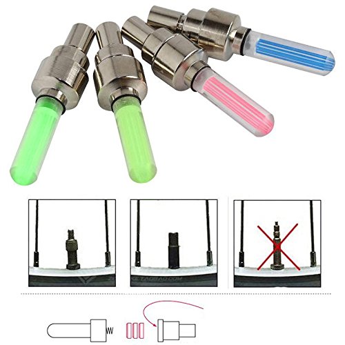 タイヤバルブキャップライトは 車 自転車 オートバイのバルブステムに数秒でねじ込みます ユニバーサルフィットで特別なワイヤーなしで簡単に取り付け 取り外しができます 道路 マウンテンバイク オートバイ 車のほとんどのバルブに適合し