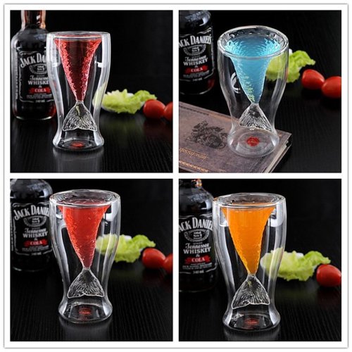 GlowHi Creative personality mermaid handmade glass cup ice cream cup double high-temperature glass of red wine 4.23 OZ (1) by Higlow Home & Kitchen, Kitchen & Dining