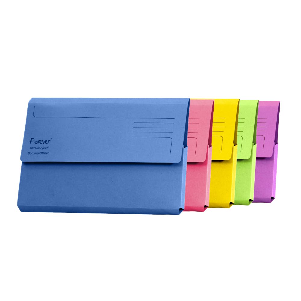 Exacompta Forever Document Wallets Pack of 25 - Designed for Storing Documents - Recycled 290 gsm Board - 34.5 x 24.5 cm in Size - A4/Foolscap - Assorted Colours