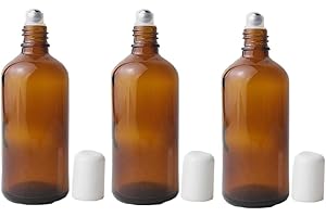 ERIOCTRY 3PCS 100ml Empty Refillabl Amber Glass Roller Bottle With Stainless Steel Balls And White Screw Cover For Essential Oil Lip Balms Perfume