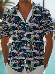 LuckLemocor Flamingo Beach Shirts for Men Hawaiian