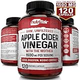 Apple Cider Vinegar Capsules with Mother 1600mg - 120 Vegan ACV Pills - Best Supplement for Healthy Weight Loss, Diet, Keto, Digestion, Detox, Immune - Powerful Cleanser & Appetite Suppressant Non-GMO