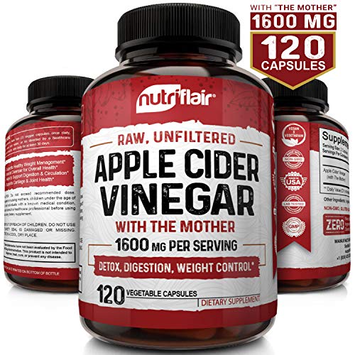 Apple Cider Vinegar Capsules with Mother 1600mg - 120 Vegan ACV Pills - Best Supplement for Healthy Weight Loss, Diet, Keto, Digestion, Detox, Immune - Powerful Cleanser & Appetite Suppressant Non-GMO