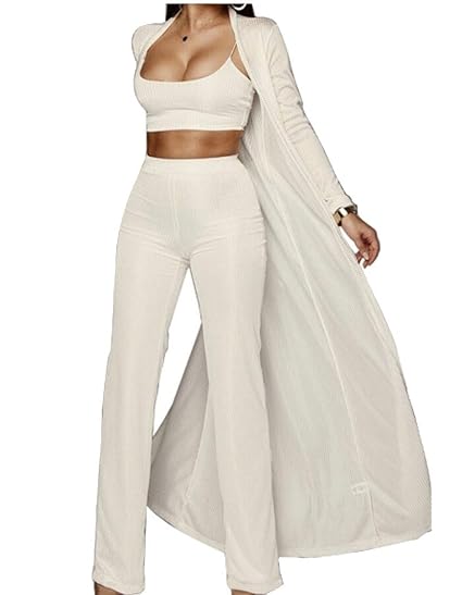 3 piece set includes cardigan crop top and pants