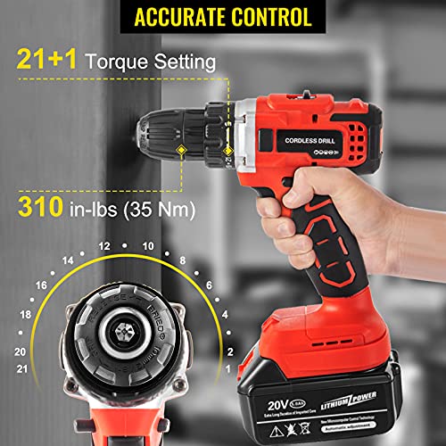 VEVOR Akkuschrauber, 20 V 2 Ah Akku Schlagbohrmaschine 35 Nm Maximales Drehmoment Akku Schlagschrauber mit 2 Batterien… – Bild 3
