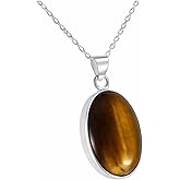 Echmeck Solid Sterling Silver 925 Oval Gemstone Handmade Small Pendant Necklace for Women & Men