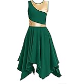 ORIDOOR Women's Praise Dance Dress with Sleeveless Metal Blocks an Irregular Hem Lyrical Worship Dance Costume
