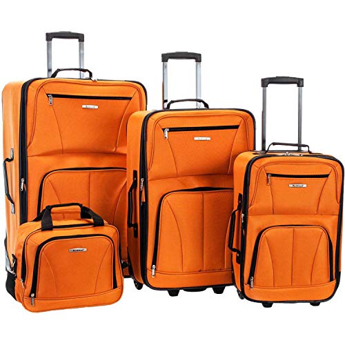 Rockland Luggage Skate Wheels 4 Piece Luggage Set, Orange Pricepulse