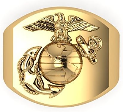 Solid 10K Yellow Gold USMC Large Signet Ring with EGA MR1