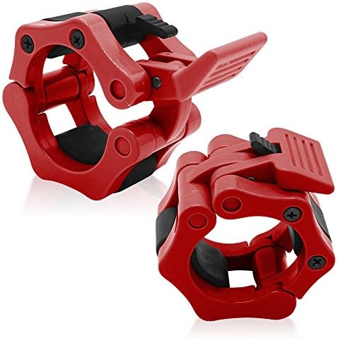 SPURBO SPORTS 2" Olympic Barbell Collars (Pair) - Solid Nylon Locking Clamps with Quick Release Secure Snap Latch - Great for CrossFit, OHP, Squats, Deadlifts, Cleans, Snatches by SPORBO SPORTS (Red)