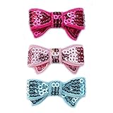 Sequin Bow Hair Clip - Toddler TruStay Clip - Best NO Slip Barrette For Fine Hair (Pack1-Hot Pink/Pink/Blue)
