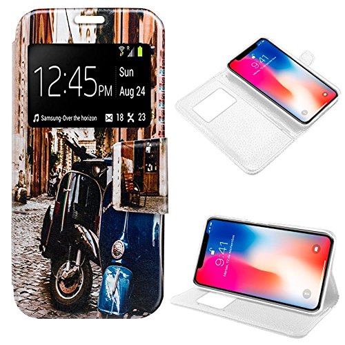 Case Cool Flip Cover for iPhone X/iPhone XS Drawings Motorcycle multicoloured