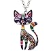 BONSNY Statement Enamel Alloy Chain Cat Necklaces Pendant Original Design For Women (Purple)