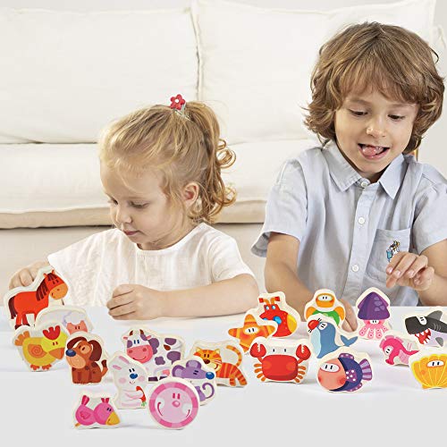 Lewo Wooden Chunky Puzzle Farm and Fish Puzzle Board Preschool Learning Educational Toys for Toddlers (Pack of 2)