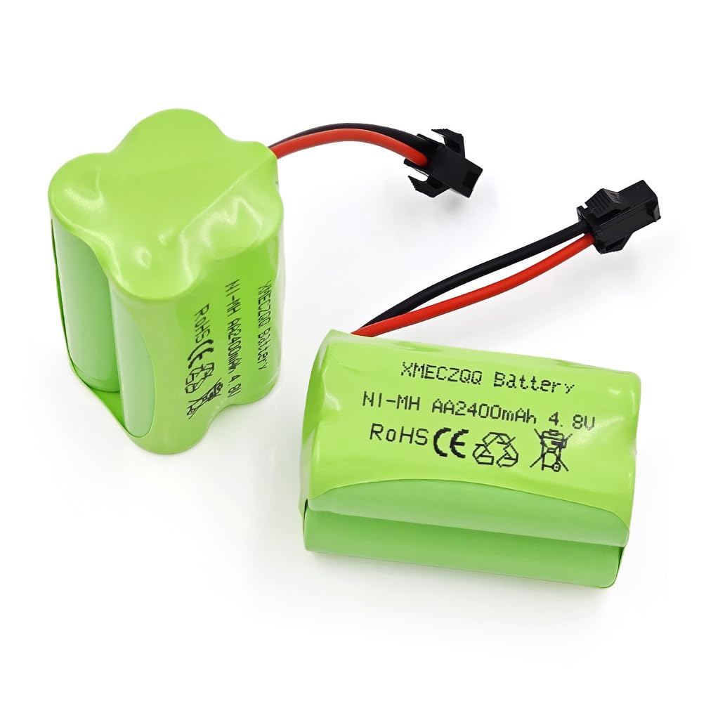 XMECZQQ NiMH Battery 4.8 V 2400 mAh, 2 Backup Batteries with SM Plug, Suitable for Remote Controlled Cars, Remote Controlled Robots, Power Tools