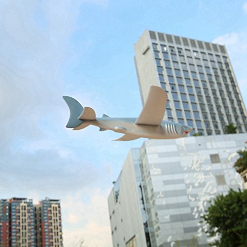 Wenasi EPP Super Durable Throwing Glider Shark Inertia Plane Foam Aircraft Toy Hand Launch Airplane Model Outdoor Sports Toy for Kids £¨17.7517.755.12 in,Grey)