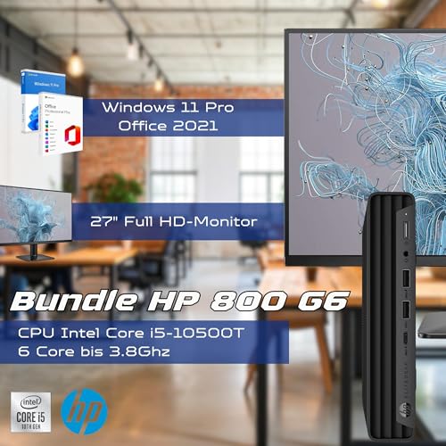 HP Bundle EliteDesk 600 G6 Mini PC | Intel Core i5-10500T | 16GB RAM | 512GB SSD Nvme Monitor 27" FullHD Win 11 Pro 36 Month Warranty