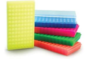 GENESEE SCIENTIFIC 96-Place Flipper Microtube Rack (5 Racks) - Durable Reversible Fluorescent Rack to Accommodate Popular Tube Sizes - Chemically Resistant Polypropylene Tubes - Laboratory Equipment