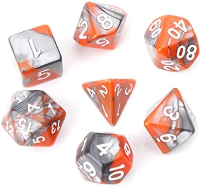 Suweqi 7pcs/Set Die Series Table Games Dice Acrylic Polyhedral Dice Beads For TRPG Board Game Dungeons And Dragons D4-D20 (Orange)
